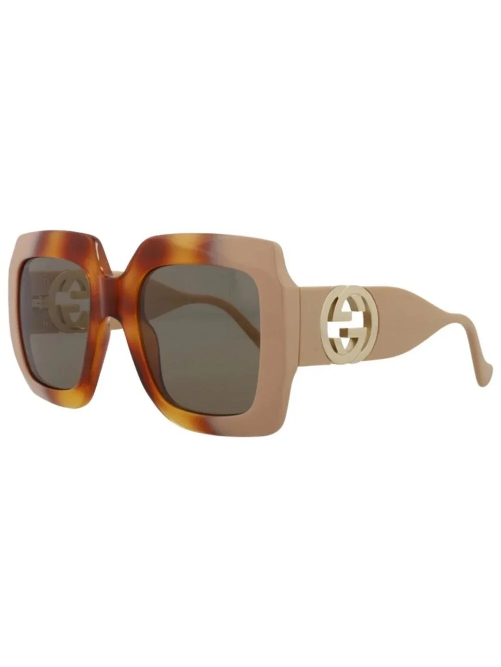 New Gucci Women's Sunglasses Square Rectangle Injection Frame Havana Ivory Brown
